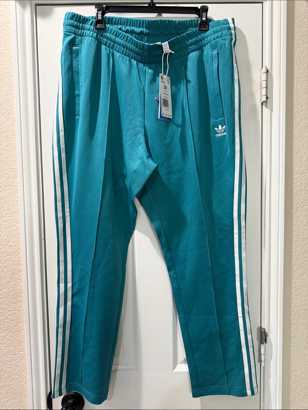 adidas Teal Blue Track Pants with White Stripes